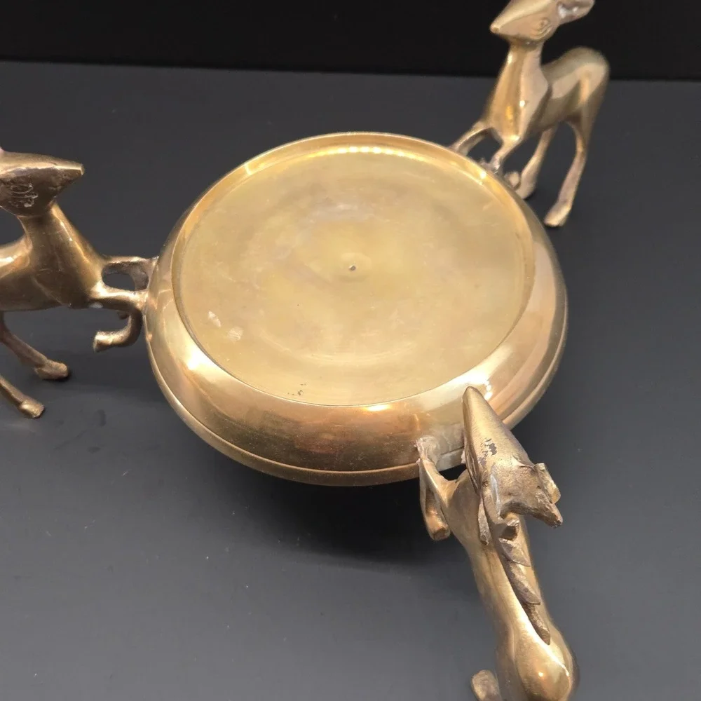 India Exotics Inc Vintage Solid Brass Reindeer Centerpiece Bowl Candle Holder‎